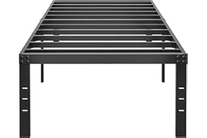 HOBINCHE 18 Inch Metal Twin Bed Frame No Box Spring Needed - Easy Assembly Heavy Duty Noise Free Narrow Bedframes - Single Black Basic Steel Slats Platform with Storage