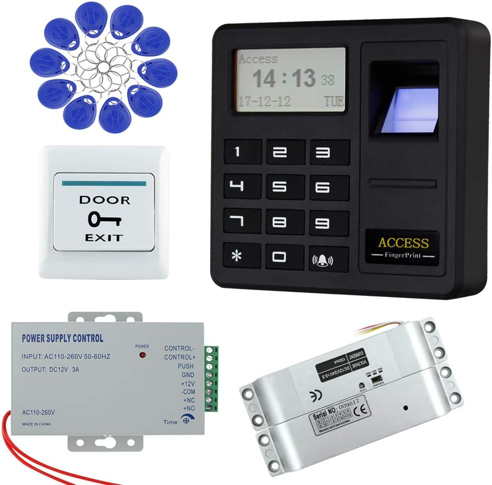 HFeng 125KHz Door Access Control System Biometric RFID Fingerprint Access Controller + 12V Power Supply+ Electric Drop Bolt Lock Kit Set