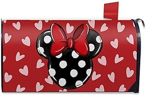 FBCOO Valentine's Day Red Mailbox Cover Magnetic Standard Size 21"x19", Cartoon Mouse Love Heart Decorative Post Letter Box Wrap Decor, Polka Dot Anniversary Wedding Garden Yard Outdoor Decoration