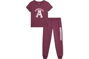 AEROPOSTALE Girls Activewear Set - Short Sleeve Jersey Cotton Shirt & Fleece Jogger Pants - 2 Piece Girls Sweatsuit, 7-16