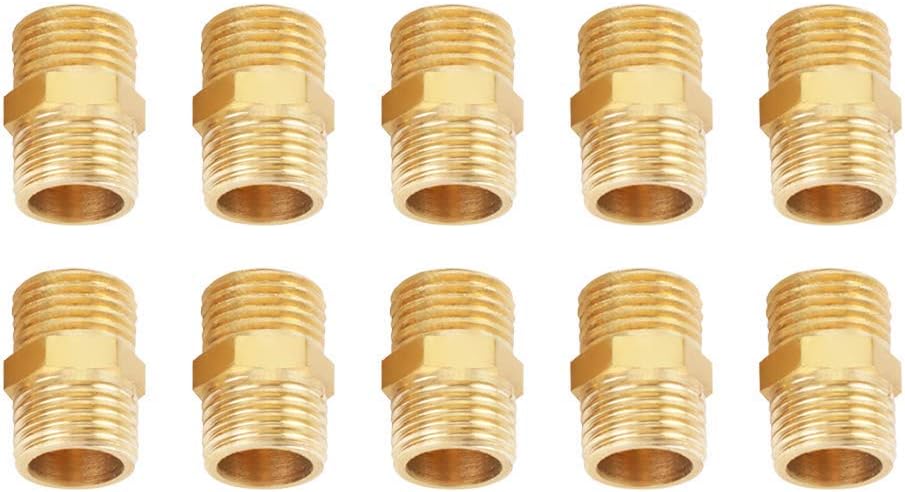 Hilitand 10x Brass Hex Nipple 1/4 BSP Male to 1/4 BSP Reducing Pipe Quick