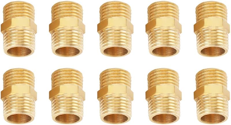 Hilitand 10x Brass Hex Nipple 1/4 BSP Male to 1/4 BSP Reducing Pipe Quick