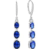 Aprila Women 925 Sterling Silver Birthstone 3-stone Leverback Drop Dangle Earrings 5A Cubic Zirconia Jewelry for Her