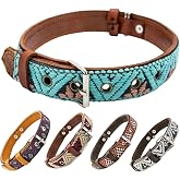 Paw Tribe Western Dog Collar &ndash; Leather Dog Collar Embroidered Design for Small Medium Large Dogs &amp; Puppy Pets - Aztec &amp; Southwest for Boy and Girl Female &amp; Male Dogs - Collar Para Perro (Medium, Teal)