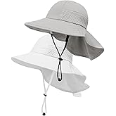 2-Pack Toddler Baby Sun Hat Kids Summer UPF 50+ for Boys Girls Adjustable Beach Hats with Bucket Wide Brim Age 1-7 Years(Grey+White,Small)