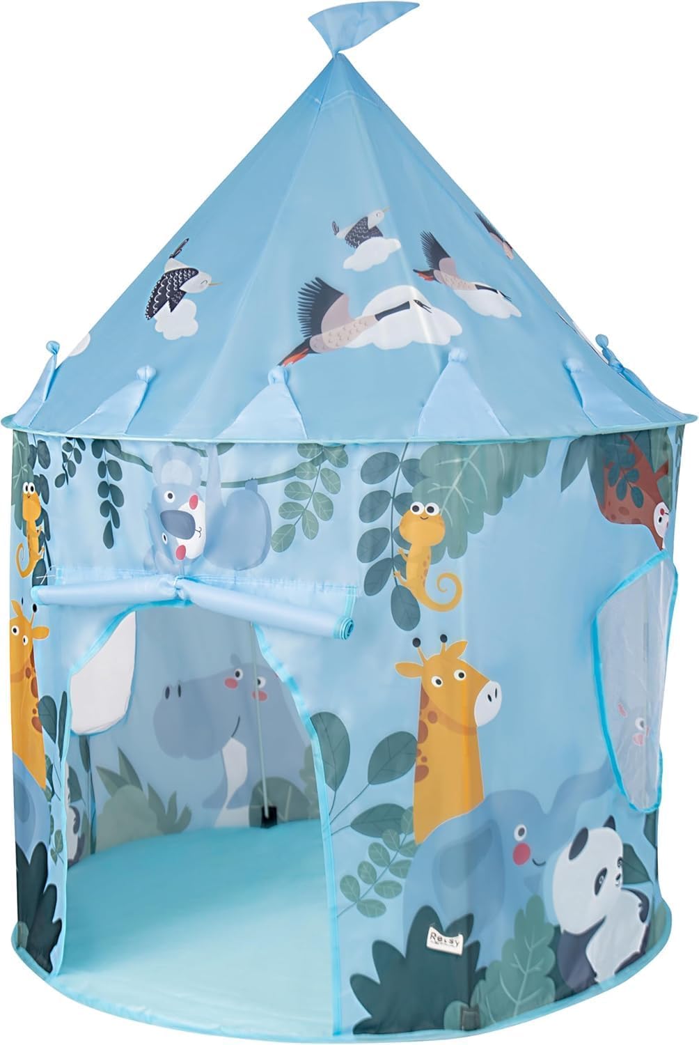 Relsy Blue Kids Pop Up Tent Outdoor Blue Safari Jungle Design, 135cm x 100cm, Kids Play Tent, Adventure Indoor & Outdoor Toys Foldable, Play Den Ball Pit Garden Toys For Toddler Boys & Children