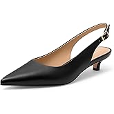 KUOARN Kitten Heels for Women Pointed Closed Toe 1.5 Inch Low Heels,Slingback Pumps Shoes for Wedding,Party,Daily Work