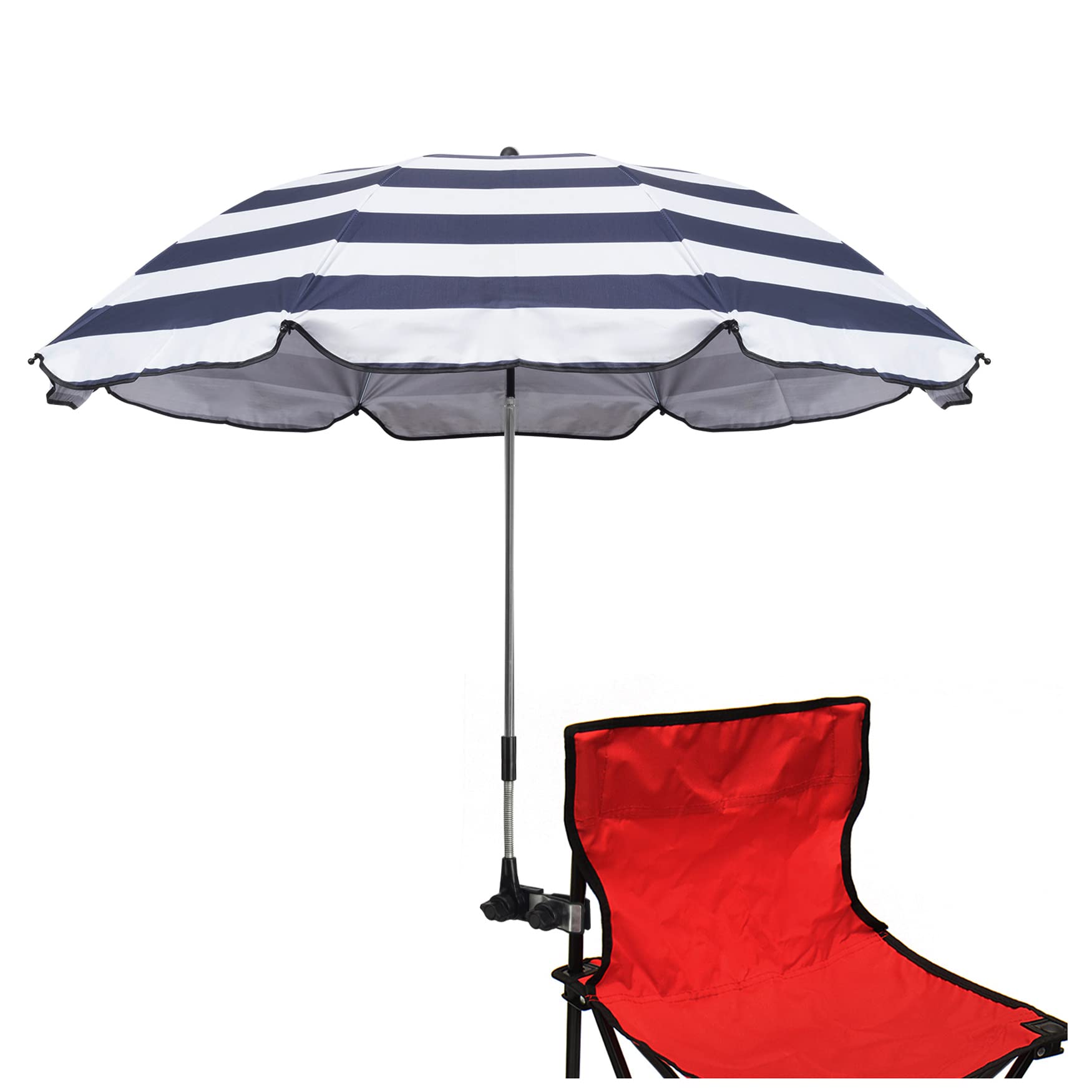 Photo 1 of **SELLING FOR PARTS. PLASTIC HOLDER PART IS BROKEN. RUST****GRANDMEI Chair Umbrella with Clamp,46 inches UPF 50+ Clip on Parasol for Patio,Beach Chairs,Strollers,Wheelchairs,Golf Carts (D-Blue Stripe)