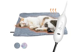 PETMARKET Heating Pad for Cats, Waterproof Electric Heated Cat Bed Indoor with Chew Resistant Cord, Soft Washable Cover, Two Level Adjustable Temperature Pet Bed Warmer-Medium 17.7x17.7x0.5, (Grey)
