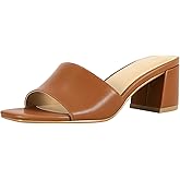 PIZZ ANNU Women's Square Open Toe Heels Sandals Low Block Chunky Heeled Sandal Slip on Mules Comfortable Casual Dress Pumps Shoes