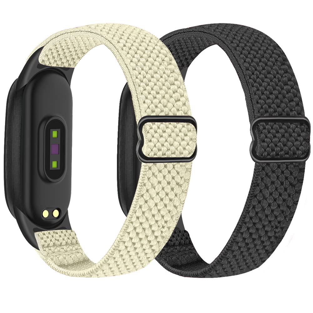SHIJZWD Adjustable Elastic Watch Straps Compatible with Xiaomi Mi Band 7/Mi Band 6/Mi Band 5 Strap, Stretchy Nylon Sports Band Replacement Wristband for Xiaomi Mi Band 7/6/5 Men Women, 2 Pack