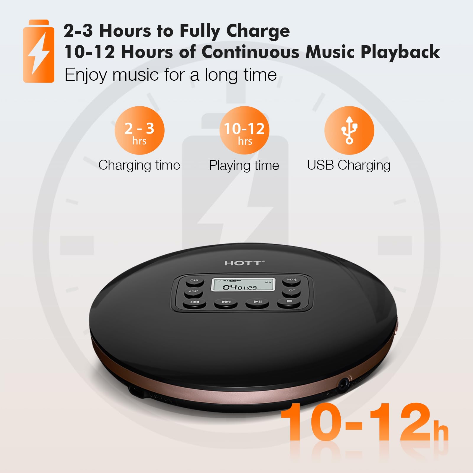 HOTT Portable CD Player with Bluetooth CD-R,MP3 USB Rechargeable with Headphones and AUX Cable for Car Travel, Discman CD Player with Shockproof （CD711T）