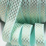 Midi Ribbon Gold Mermaid Scale Designs Print Stretch Foldover Elastic 5/8