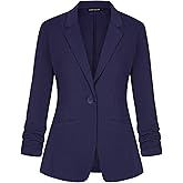 MINTLIMIT Women's Casual Blazer 3/4 Ruched Sleeve Open Front Button Work Office Blazer Jackets with Pockets
