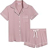 Cherrydew Women Bamboo Viscose Super Soft Comfy Summer Cooling Short Sleeve Button Down Pajama Shorts Set S-XXL