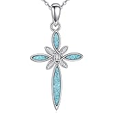 AINFQY Cross Necklace Sterling Silver Turquoise Celtic Cross Pendant Necklace Religious Jewelry Gifts for Women Men