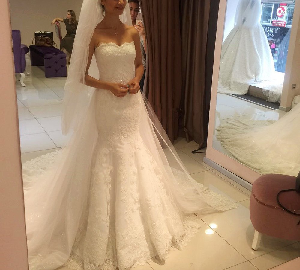 Ri Yun Women's Sweetheart Lace Appliques Mermaid Bridal Wedding Dress