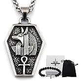 Gungneer Vintage Egyptian Jewelry Stainless Steel God Dead Anubis Pendant Ankh Cross Necklace Amulet Talisman Jewelry