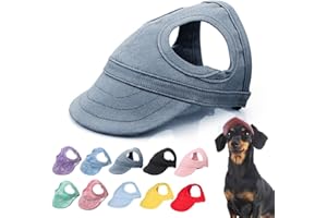 AUIEPET Outdoor Canvas Dog Hat with Sun Protection, Visor, Ear Holes & Adjustable Neck Strap (Navy Blue, Medium)