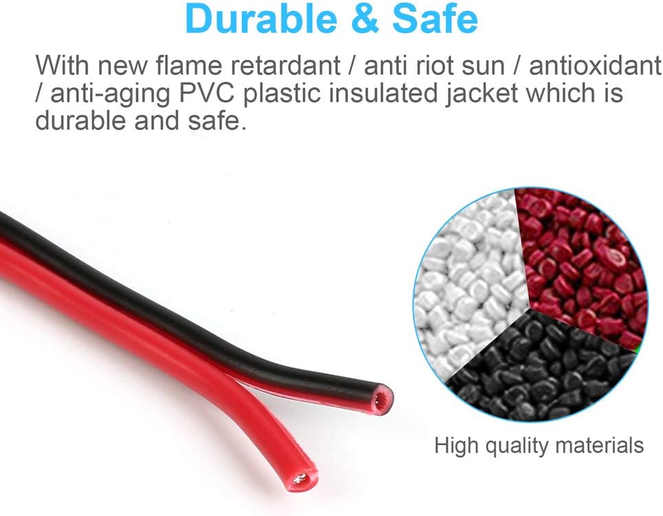 TYUMEN 100FT 16 Gauge 2pin 2 Color Red Black Cable Hookup Electrical Wire LED Strips Extension Wire 12V/24V DC Cable, 16AWG Flexible Wire Extension Cord for LED Ribbon Lamp Tape Lighting - - 