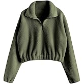 ZAFUL Women's Fashion Long Sleeve Lapel Half Zip Plain Faux Fur Sweatshirt Solid Color Crop Pullover Tops