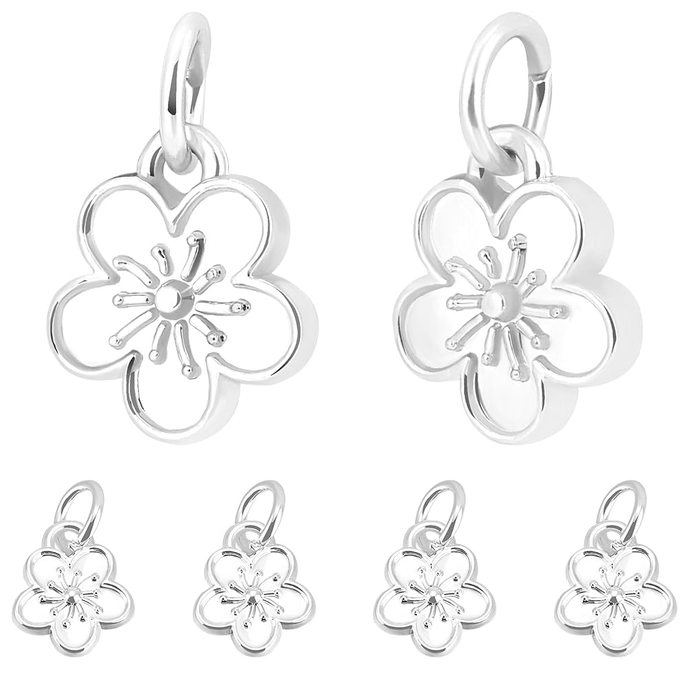 Beebeecraft 1 Box 40Pcs 14K Gold Plated Flower Charms Peach Blossom Dangle Charm Pendants with Jump Rings for DIY Bracelet Necklace Keychain Jewellery Making