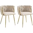 ECHINGLE Velvet Dining Chairs Set of 2, Modern Upholstered Dining Chairs with Gold Metal Legs for Dining Room, Vanity, Kitchen, Living Room(Beige)