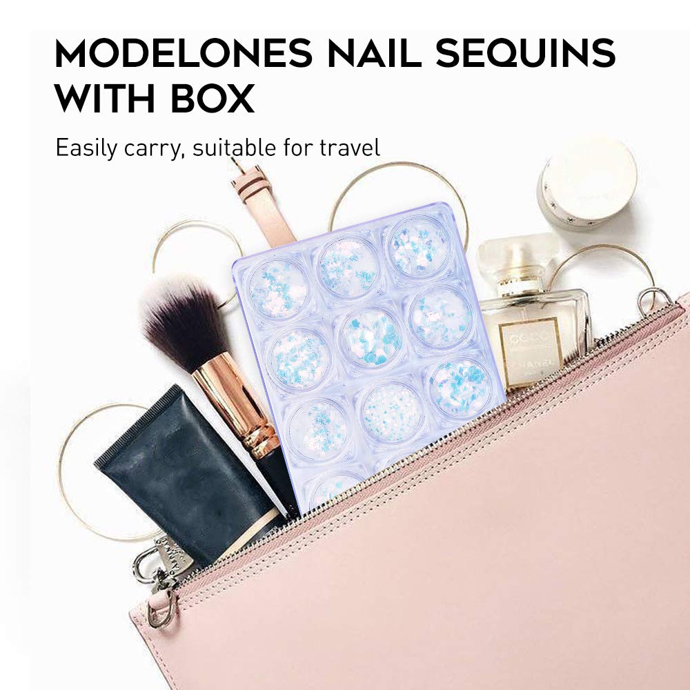 Modelones Holographic Nail Sequins 12 Colors Iridescent Mermaid Nail Glitter 3D Laser Sequins Nail Sparkle for Gel Nail Polish Dip Powder Flake Acrylic Paillettes with Tweezers Nail Art Decoration: Beauty