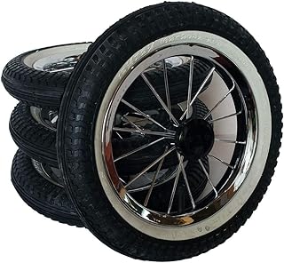 4 x Kinderwagen Rad 12 1/2 Zoll kugelgelagert mit Metallspeichen mit weißen Rand