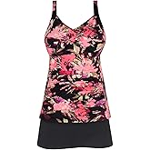 JINXUEER Plus Size Swimwear Floral Tankini Set Ruched Modest Two Piece Skirt Swimsuit for Women