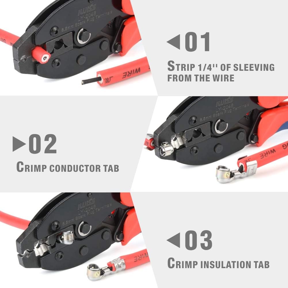 IWISS Ratchet Spark Plug Wire Crimper for Spark Plug Ignition Wire and Terminals Dia. 8.5mm: Automotive