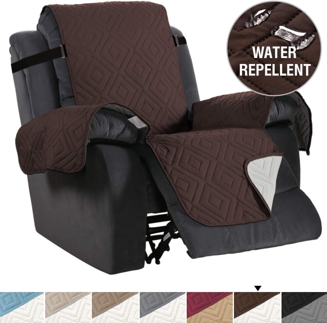 Recliner Cover Reversible Sofa Slipcover Furniture Protector Water Resistant 2 Inch Wide Elastic Straps Recliner Chair Cover Pets Fit Sitting Width Up to 30" (Oversized Recliner, Brown/Beige)