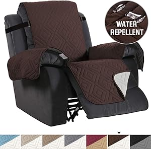 Recliner Cover Reversible Sofa Slipcover Furniture Protector Water Resistant 2 Inch Wide Elastic Straps Recliner Chair Cover Pets Fit Sitting Width Up to 30" (Oversized Recliner, Brown/Beige)