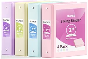 SUNEE 3 Ring Binders 2 Inch 4 Pack, Clear View Binder Three Ring PVC-Free (Fit 8.5x11 Inches) for School or Office Supplies, Assorted Pastel