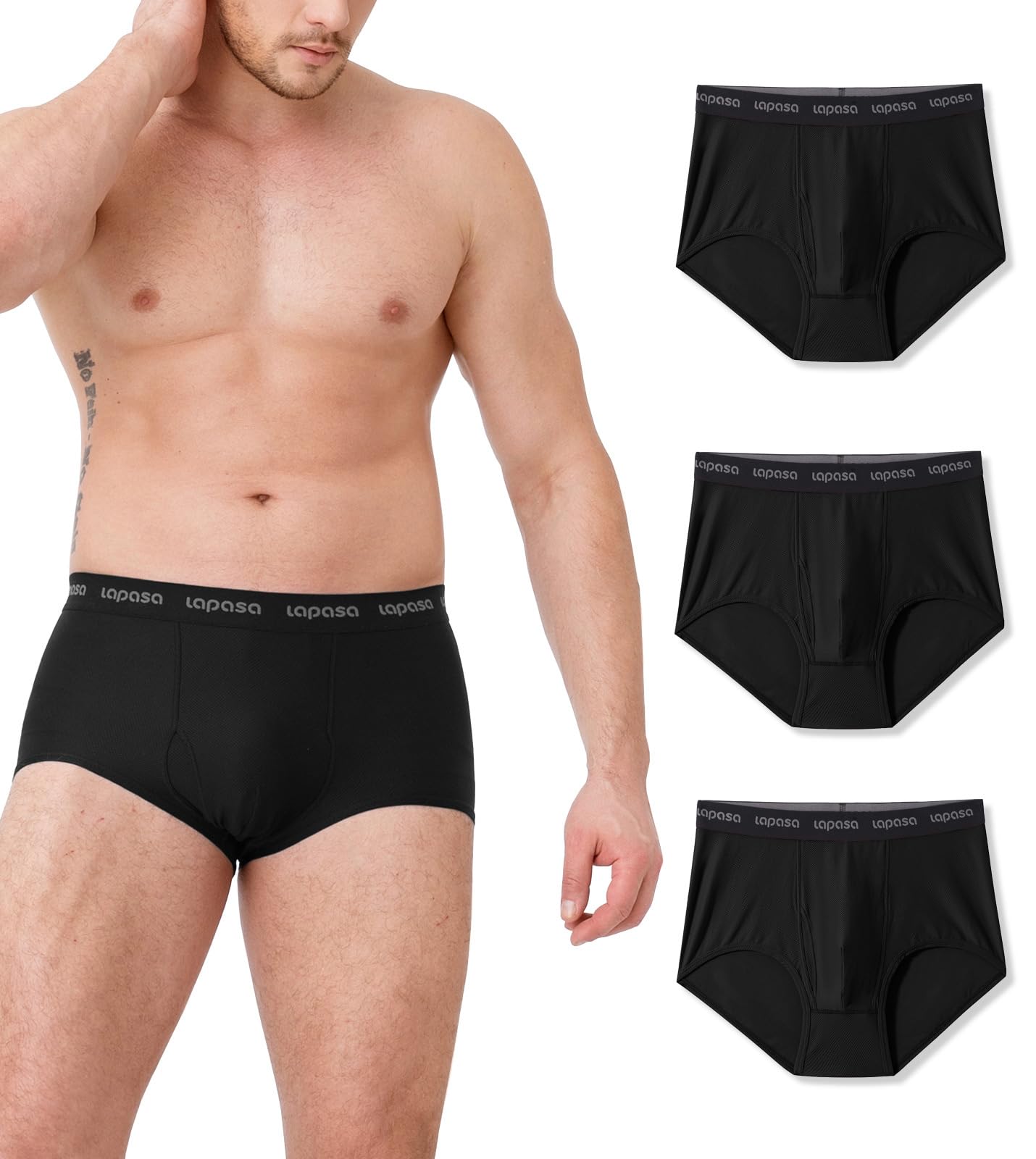Photo 1 of LAPASA Men's Travel Underwear Quick Dry Mesh Hiking Boxer Briefs Lightweight Breathable Activewear 3 Pack (Terraversal M121) Large (Trunks 3pack) Black*3