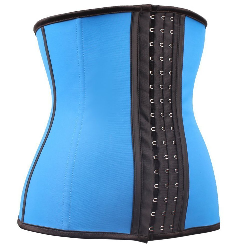 Blue Latex Workout Underbust Steel Boned Corset Waist Trainer Tummy Control ,Blue ,3XL(Fit Waist 35\