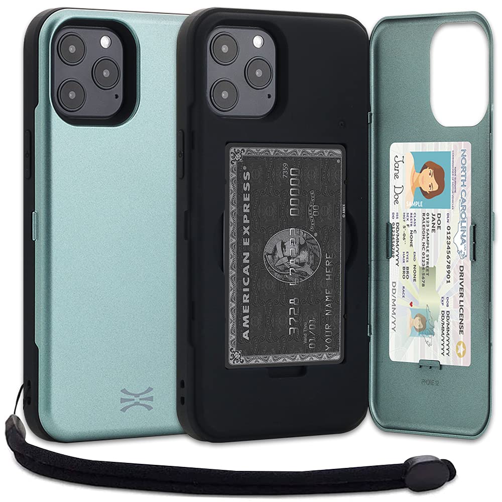 TORU CX PRO for iPhone 12 Pro Max Case Wallet | Protective Shockproof Heavy Duty Cover with Hidden Card Holder & Card Slot | Mirror & Wrist Strap Included - Green