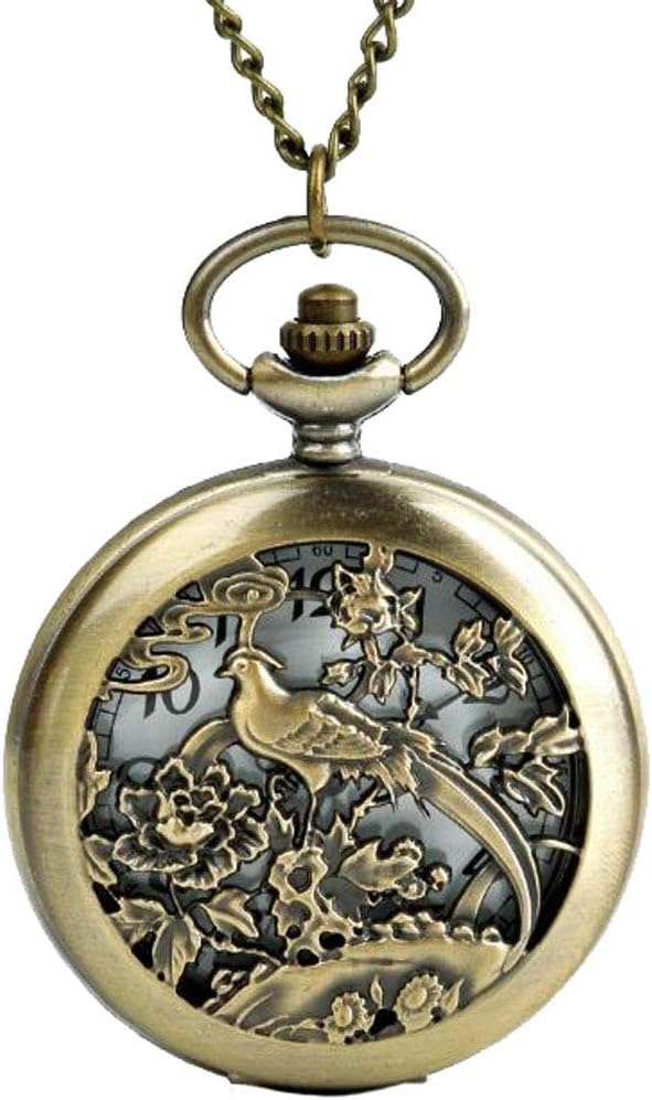 CliPons Vintage Peacock Phoenix Bird Flowers Pendant Necklace Women Quartz Pocket Watch Locket Necklaces