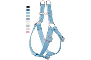 AAUFILUX Soft Leather No Pull Dog Harness - Adjustable Step In Dog Harness with Rose Gold Heavy Duty Metal Buckle, Freedom Nylon Dog Halter Vests for Small Medium Large Dogs Easy Walking Training M, Light Blue
