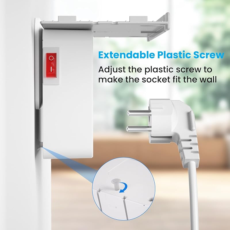 Plugue pd20w com interruptor, plugues ladron usb c com carregamento rápido pd3.0 20w e qc3.0 18w, réguas de energia de parede com régua de energia de prateleira 3 soquetes 6 carregador adaptador de plugue múltiplo usb, branco