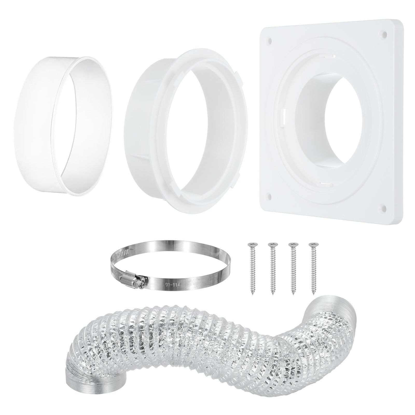 PATIKIL Dryer Vent Connector Kit Fit 4 Inch Ducting, ABS Plastic Dryer Vent Wall Plate with Quick Connect and Disconnect Dryer Dock Connector with 4 Inch 8 Ft Hose for Ventilation System