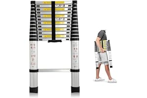 BOWOSHEN Telescoping Ladder 12.5ft Aluminum Telescopic Extension Multi Purpose Steps Non-Slip 330 lbs Capacity for Indoor Outdoor Work
