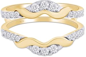 AFFY 1/3 Ct. Round Chevron Ring Guard Enhancer with Cubic Zirconia in 14K Yellow Gold Over Sterling Silver 0.33 Carat