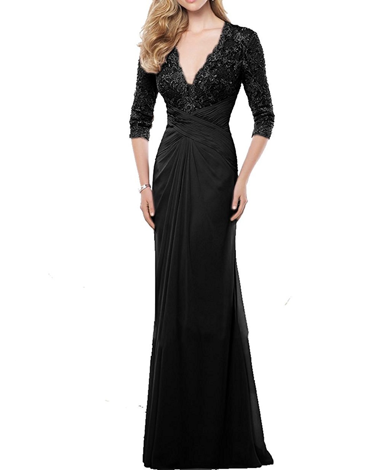 Fitty Lell Women's Chiffon Floor Length Mother of The Bride Dress Lace