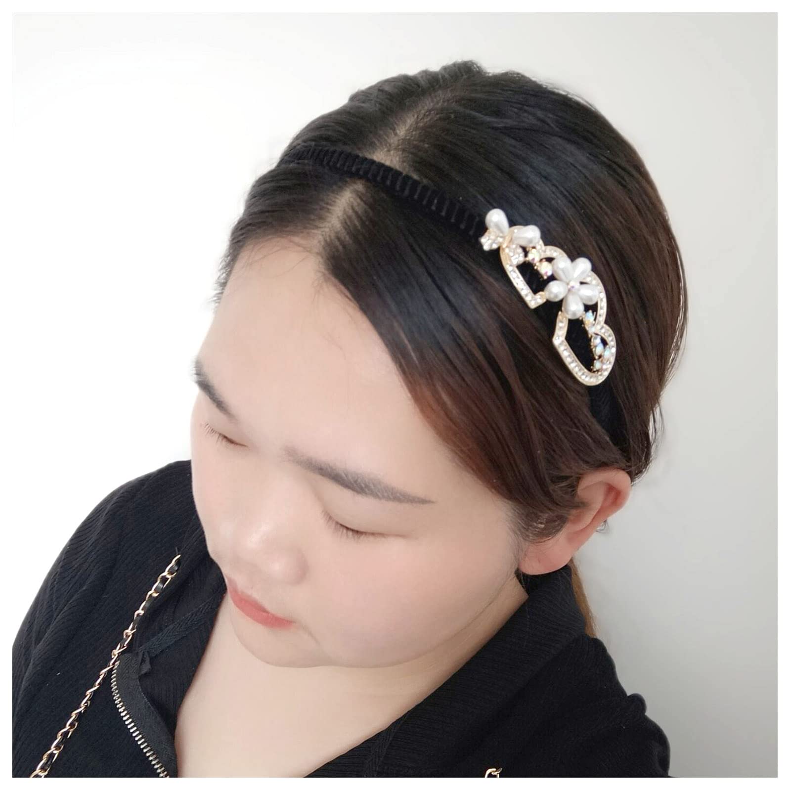 Butterfly Heart Headband 1920s Vintage Flower Cross Hair Hoop Crystal Pearl Velvet Band Headpiece Accessories for Women Girls (Gold Heart)