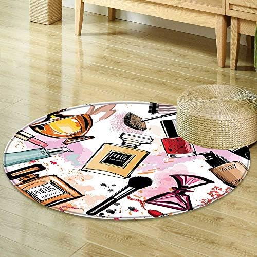 Print Area Rug Girly Decor Cosmetic and Make Up Theme Pattern with Perfume and Lipstick Nail Polish Brush Modern City Lady Multi Perfect for Any Room, Floor Carpet R-35