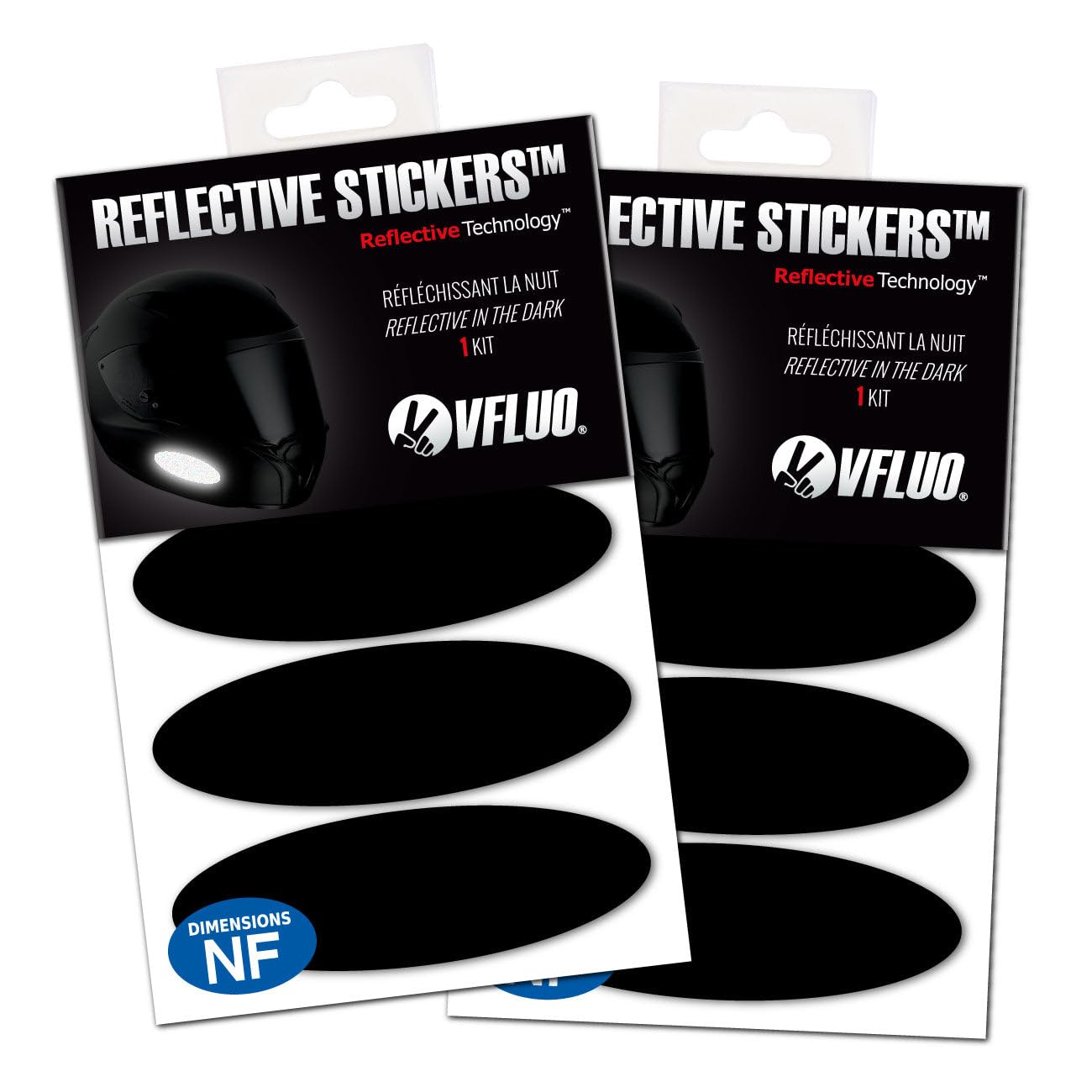 VFLUO - Kit 4 Retro Reflective Oval Stripes Stickers for Mortorcyle Helmet - Stickers Approved to FR Dimension - High Visibility, 3M Technology™ - Discreet and design - Maximum Grip - Set of 2