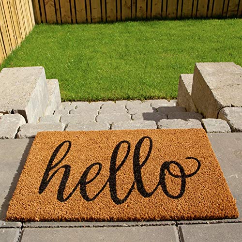 Novelty Hello Coir Entrance Doormats Anti-Slip PVC Back Durable Decorative Welcome Front/ Back Door Mats 40cm x 60cm