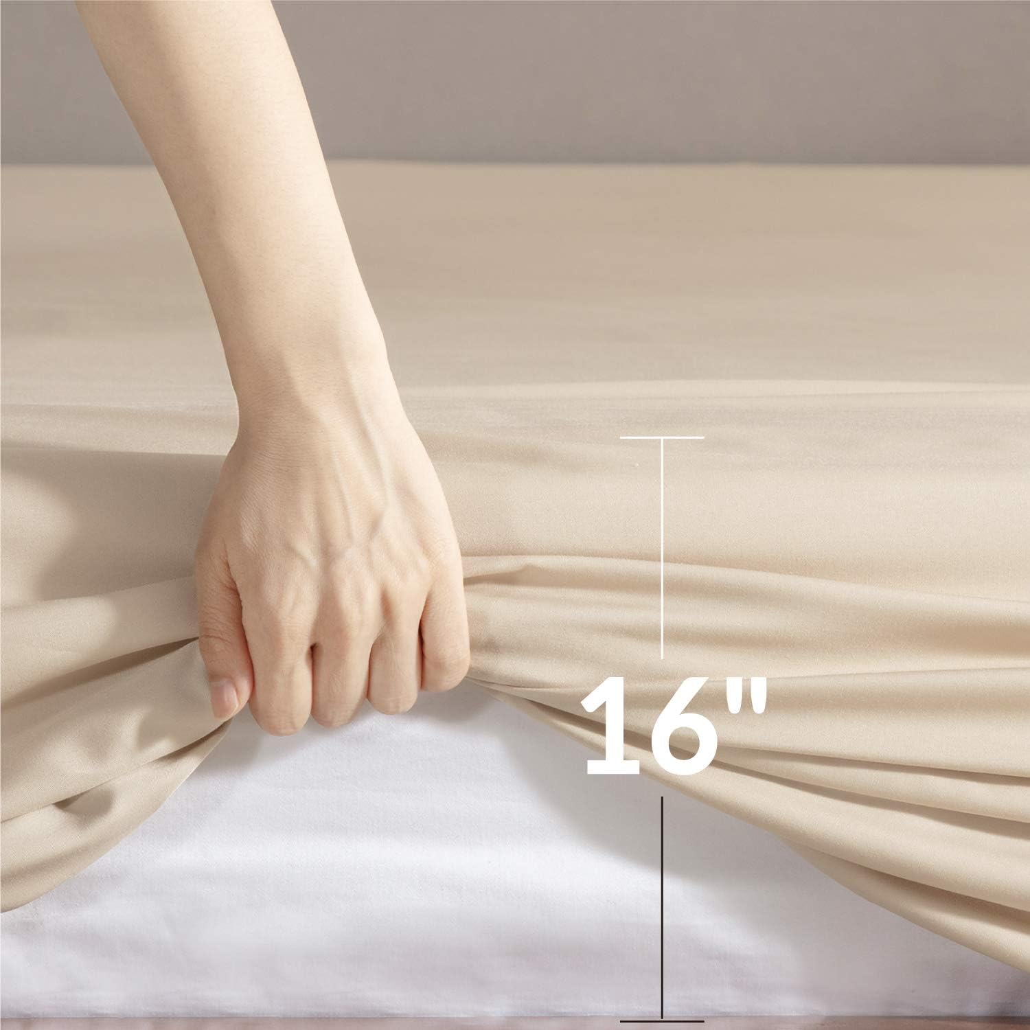 Bedsure 100% Bamboo Sheets Twin Size Cooling Sheets Deep Pocket Bed Sheets-Super Soft Hypoallergenic,Breathable - 3 Pieces 1 Fitted Sheet with 16 Inches, 1 Flat Sheet, 1 Pillowcases-Beige: Home & Kitchen
