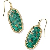 Kendra Scott Elle Drop Earrings in Bronze Veined Green Malachite, 14k Gold-Plated Brass, Fashion Jewelry for Women